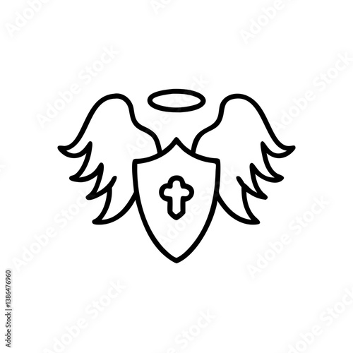 Archangel wings in black and white lineart, symbolic of spiritual protection