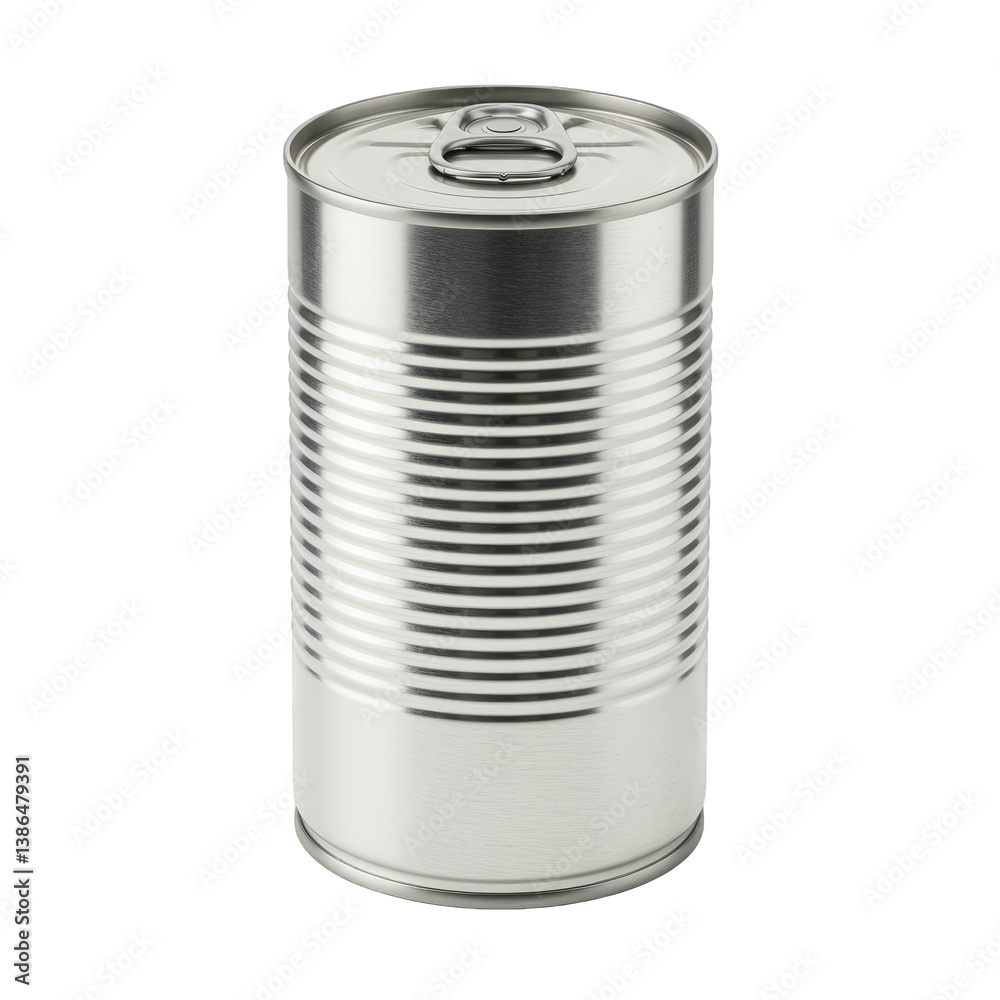 Tall Silver Metal Can with Easy-Open Ring Pull Lid. Tall Silver Metal Can with Easy-Open Ring Pull Lid.