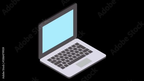 Sticker of a moving computer on a black background photo