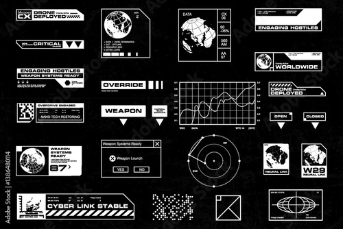 Futuristic cyberpunk interface element technology graphic vector design template	