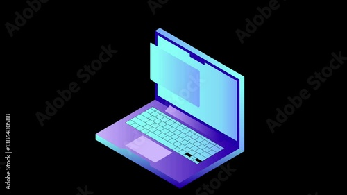 Sticker of a moving computer on a black background photo