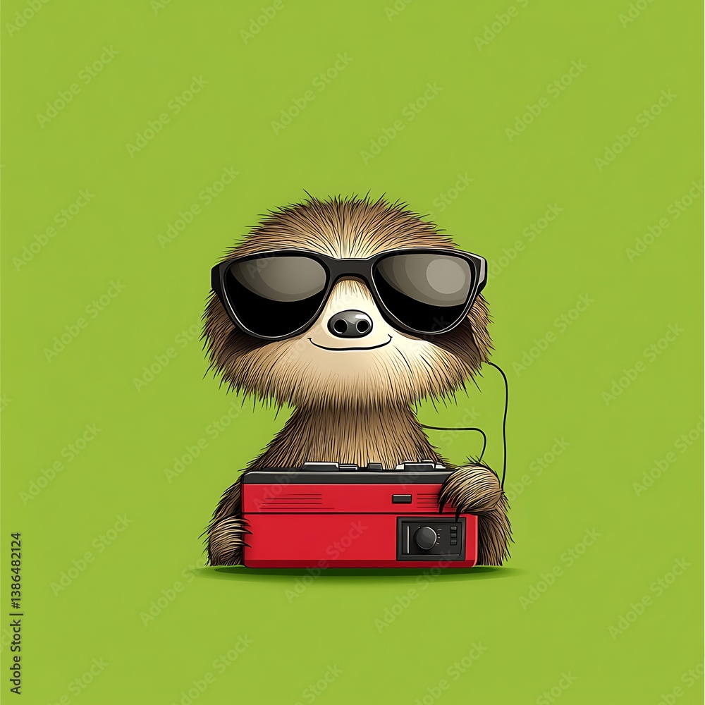 Fototapeta premium Funky Sloth Wearing Sunglasses and a Boom Box