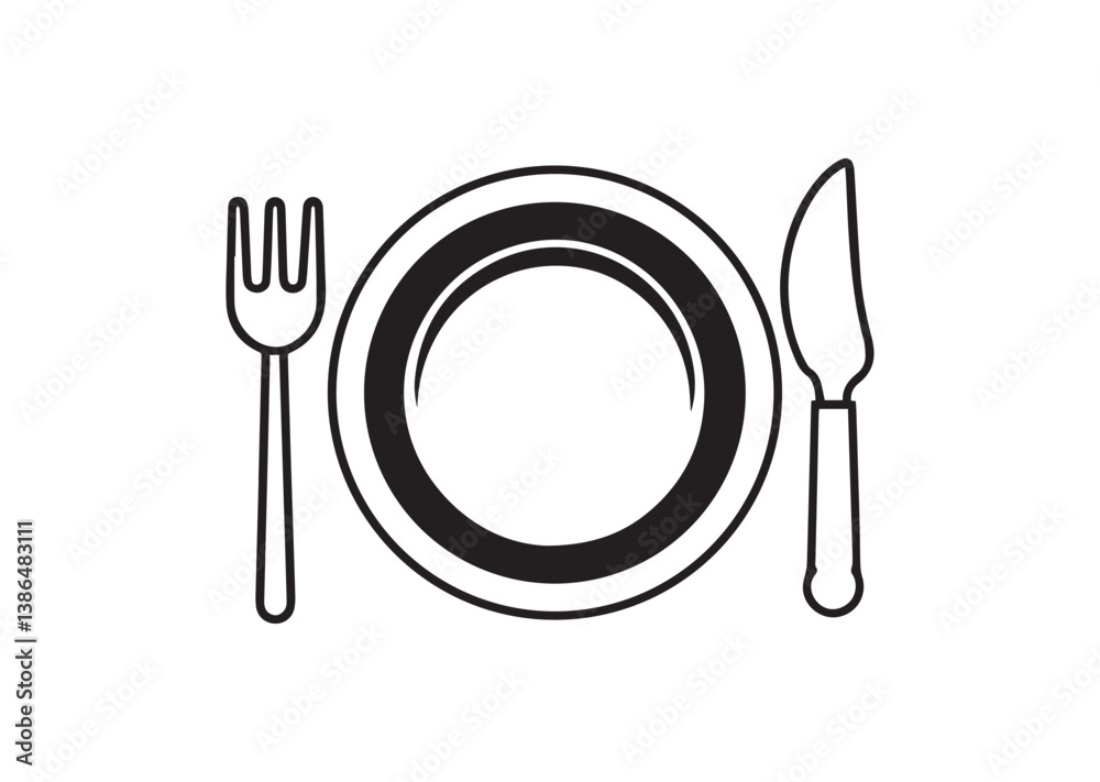 Dish fork knife and plate silhouette Vector Dish fork knife and plate silhouette Vector