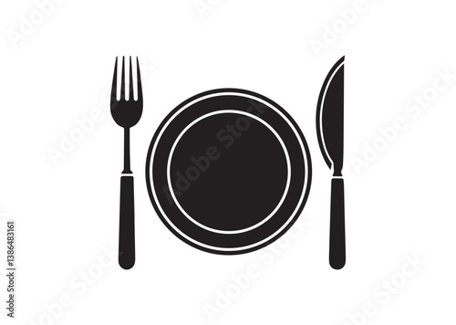 Dish fork knife and plate silhouette Vector