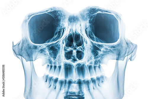 Human Skull XRay Detailed Anatomy Scan, isolated on transparent background