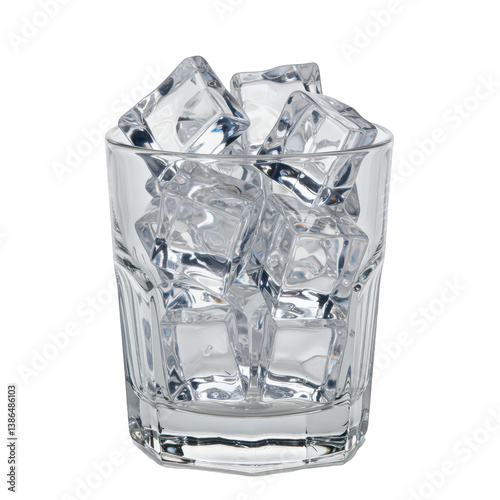 A rocks glass filled with pristine ice cubes.