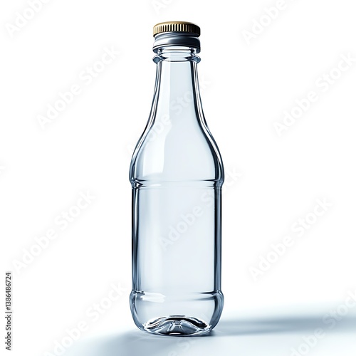Wallpaper Mural Clear Glass Bottle with Golden Cap on White. Minimalist Product Mockup Style Torontodigital.ca