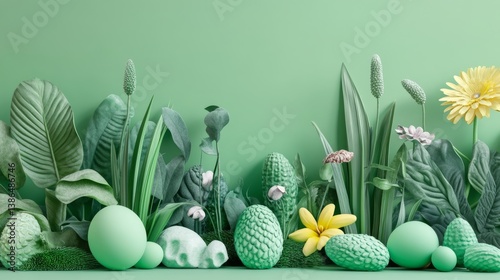 Enchanted Garden: A Vibrant Celebration of Nature's Beauty in a Pastel Green Oasis