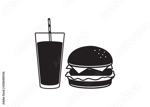 Burger and drink silhouette Vector
