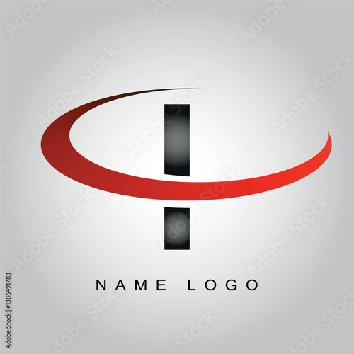 I logo typography with red circle swoosh, space and high tech logo idea letter I