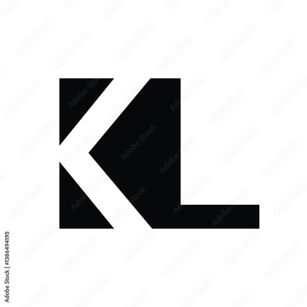 The image shows a flat monogram an initial letter KL in san serif font color that looks clean and sharp on a white background The image shows a flat monogram an initial letter KL in san serif font color that looks clean and sharp on a white background