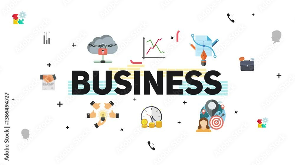 Modern business infographic with creative icons and cloud technology. Suitable for backdrop, presentation opener, and corporate