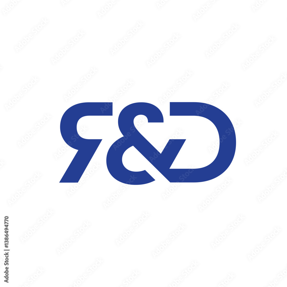 The image shows a flat monogram an initial letter R&D in blue color that looks clean and sharp on a white background The image shows a flat monogram an initial letter R&D in blue color that looks clean and sharp on a white background