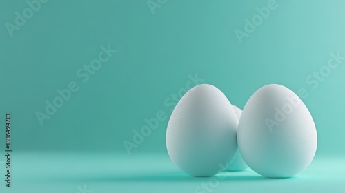 Wallpaper Mural Three White Eggs on Teal Background: A Minimalist Food Photography Torontodigital.ca