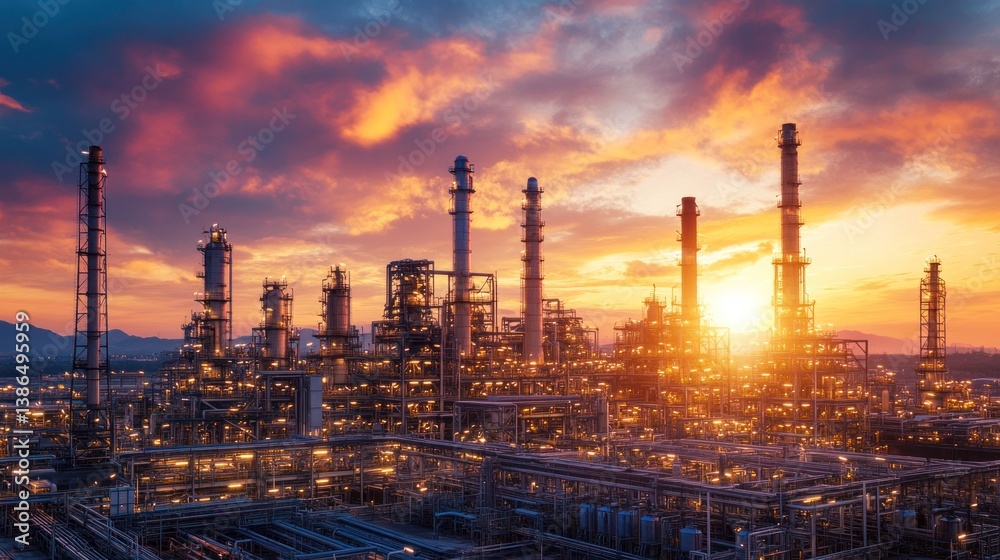 Fototapeta premium Industrial refinery complex at sunset (14)
