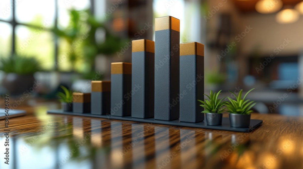 Financial Growth Concept with Bar Graph and Decorative Plants Financial Growth Concept with Bar Graph and Decorative Plants