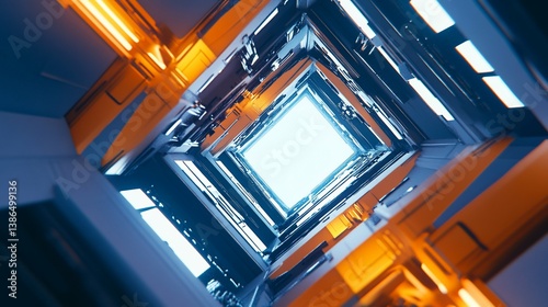 Abstract SciFi Tunnel with Orange  Blue Lighting