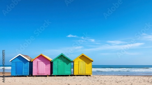 Colorful Beach Huts by Ocean