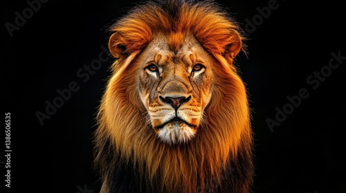 Majestic lion portrait against a dark background