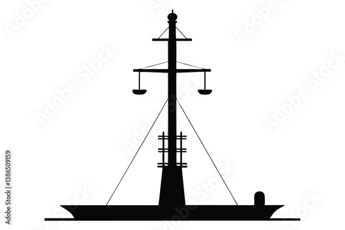 Silhouette of a tall sailing ship on the ocean at sunset with a nautical and pirate-style design