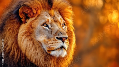 Majestic lion portrait in golden light