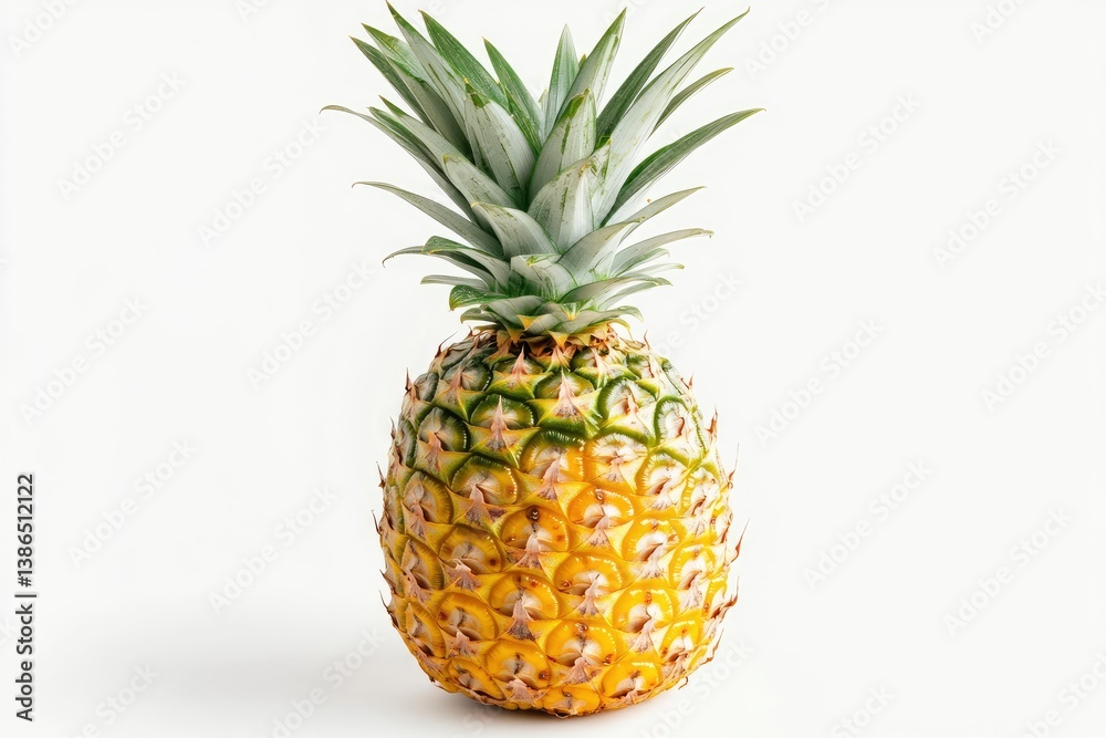Isolated Pineapple Fruit with Green Leaves on a White Background Isolated Pineapple Fruit with Green Leaves on a White Background