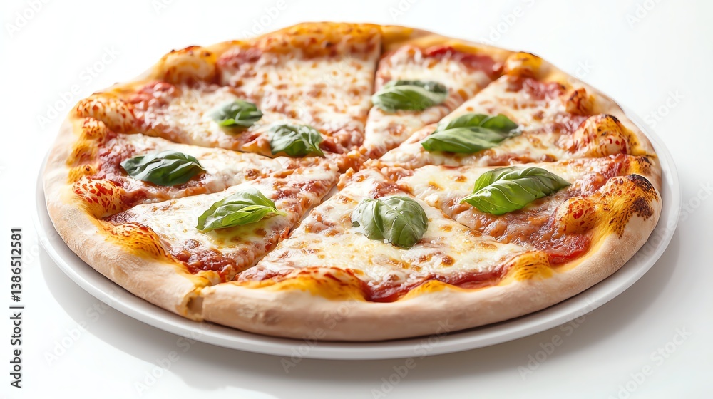 Neapolitan pizza with fresh basil, with cheese melting, minimal background Neapolitan pizza with fresh basil, with cheese melting, minimal background
