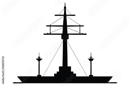 Silhouette of a tall sailing ship on the ocean at sunset with a nautical and pirate-style design