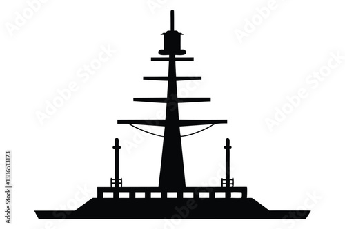 Silhouette of a tall sailing ship on the ocean at sunset with a nautical and pirate-style design
