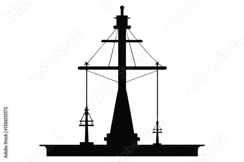 Silhouette of a tall sailing ship on the ocean at sunset with a nautical and pirate-style design