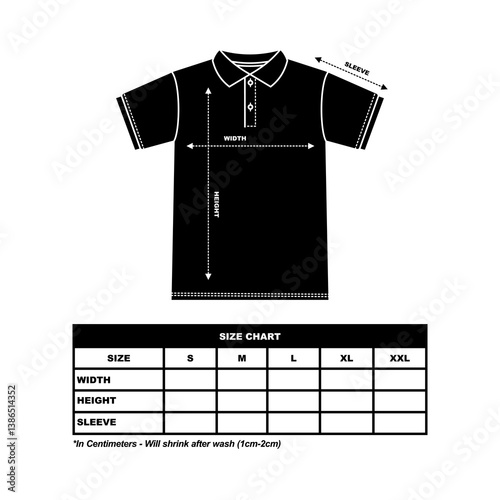 Men's polo collar t-shirt Size Chart, fashion clothing vector illustration