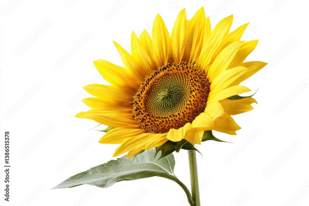 Obraz premium Bright Yellow Sunflower Bloom Isolated on White Background in Studio Shot