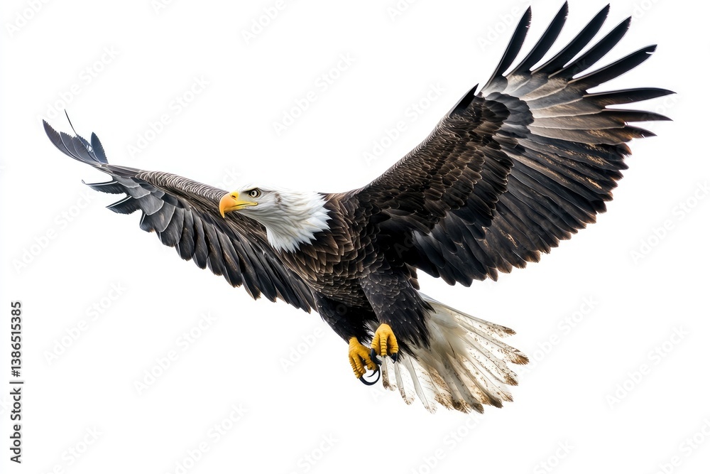 Obraz premium Bald Eagle Flying Majestic with Wings Spread on a Clean White Background