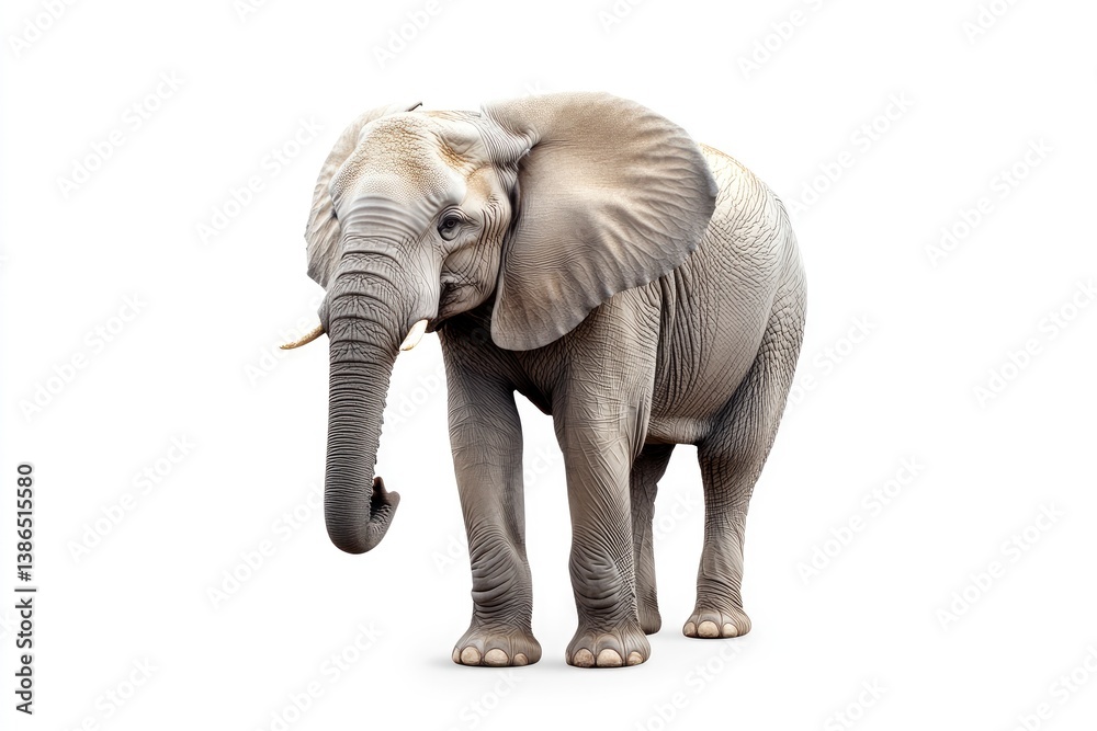 Obraz premium Standing Elephant on White Background Animal Portrait Wildlife Photography