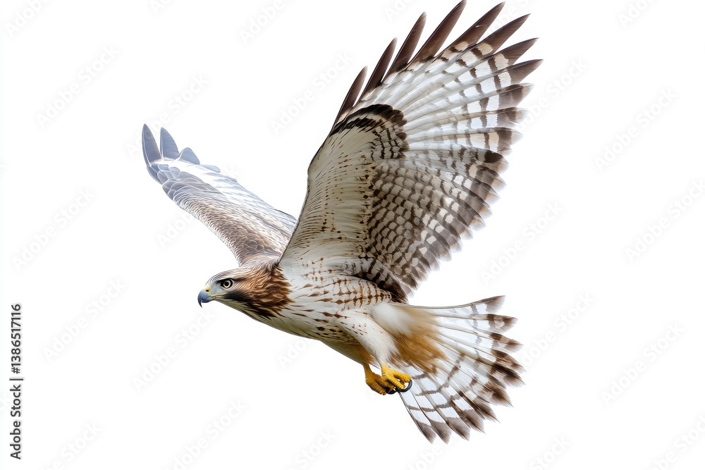 Soaring Hawk Gliding Through the Air Isolated on White Background Soaring Hawk Gliding Through the Air Isolated on White Background