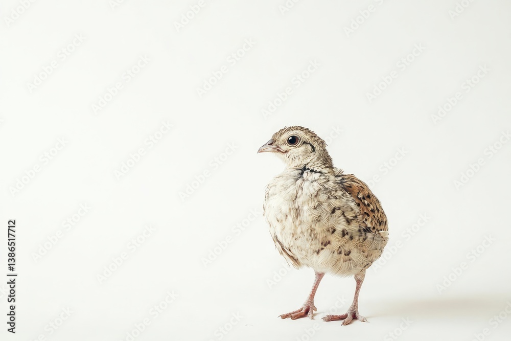 Standing Partridge Chick Looking Right on a Plain Background Standing Partridge Chick Looking Right on a Plain Background