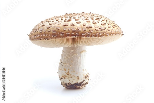 Isolated Macrolepiota Mushroom in Studio Shot with Detailed Cap Texture