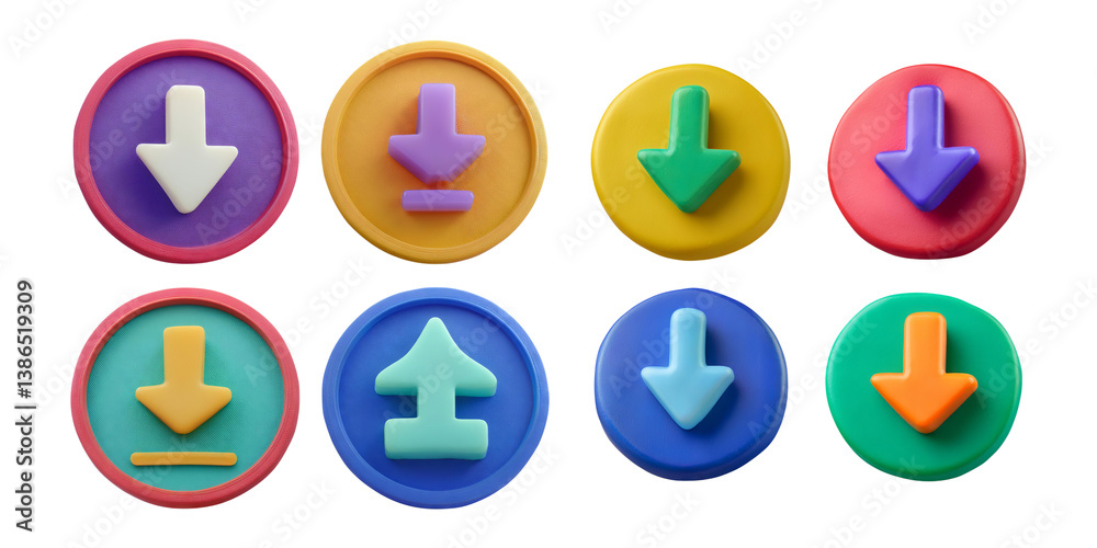 Colorful Playful Buttons with Up and Down Arrows on Bright Background, isolated on transparent background Colorful Playful Buttons with Up and Down Arrows on Bright Background, isolated on transparent background