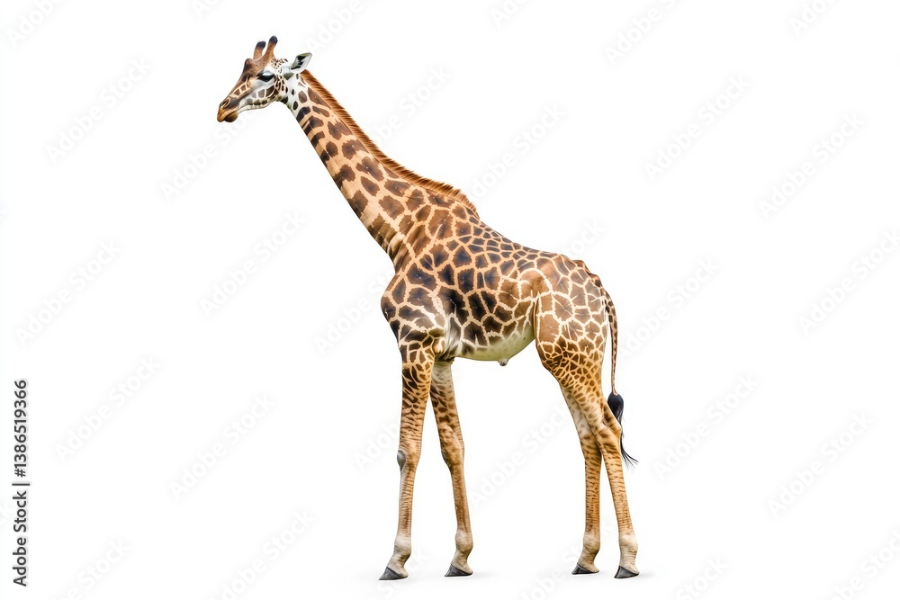 Fototapeta premium Isolated Giraffe Standing Tall with Long Neck and Spotted Pattern