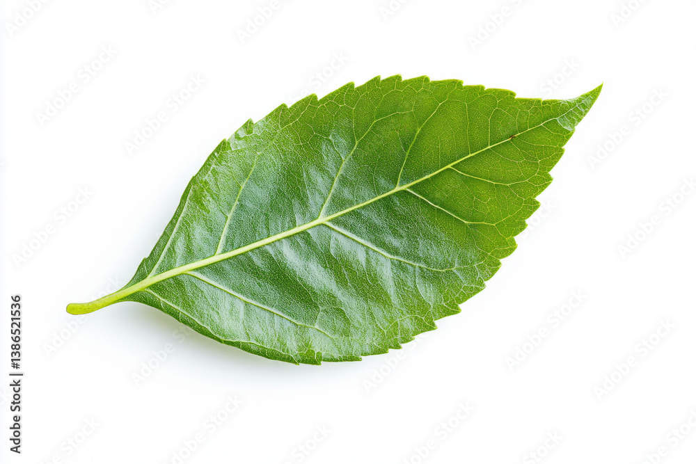 Obraz premium green leaf close up on white background