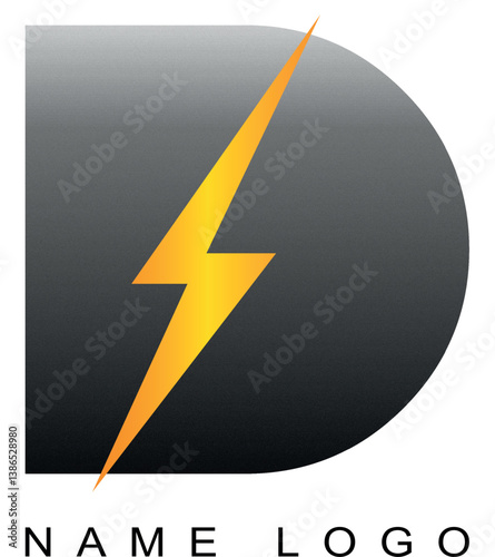 D letter logo and lightning bolt vector illustration