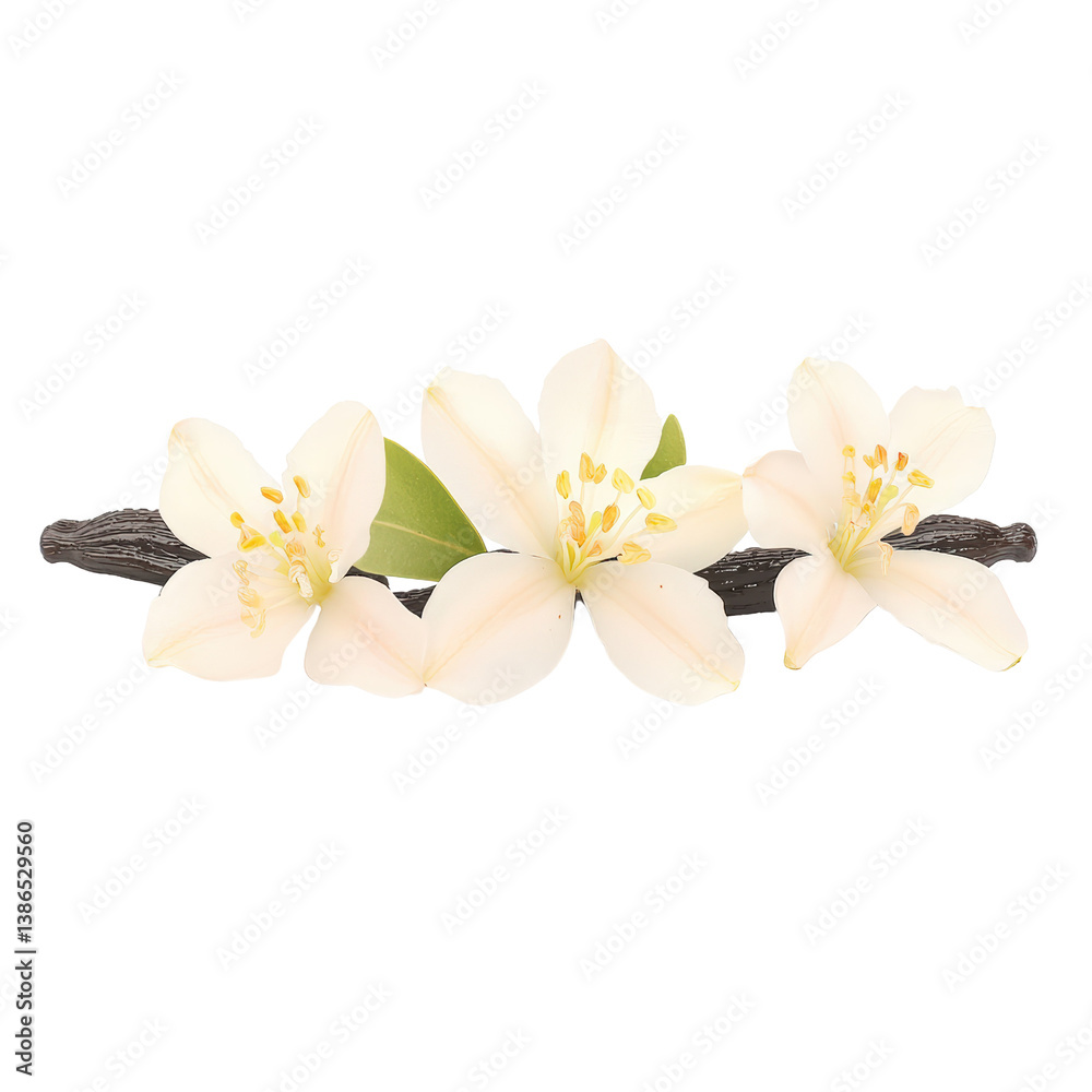Obraz premium Delicate white flower blooming gracefully against a stark black background highlighting its pure beauty and elegance isolated on transparent background..