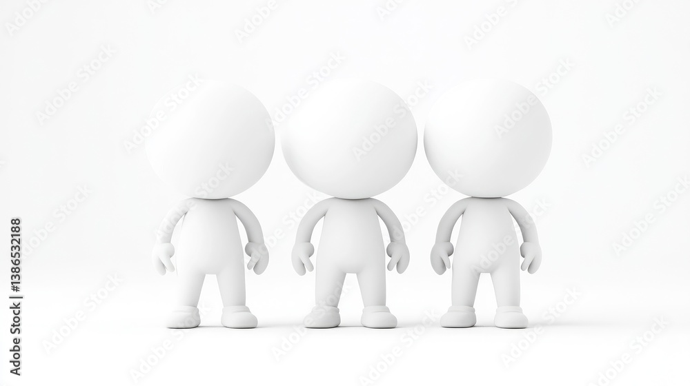 Three simple white figures stand in line Three simple white figures stand in line