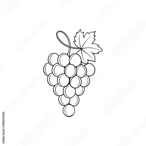 Artistic black ink line-art vector illustration of a grapevine with flowing leaves and tendrils, minimalist style on white background.​

