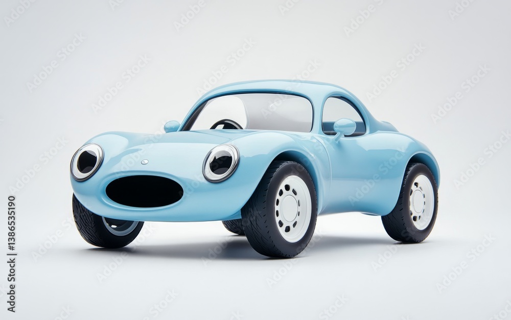 Cartoon light blue car studio shot, white background Cartoon light blue car studio shot, white background