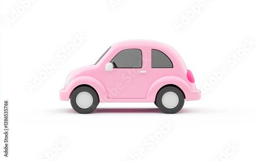 Pink cartoon car side view on white background