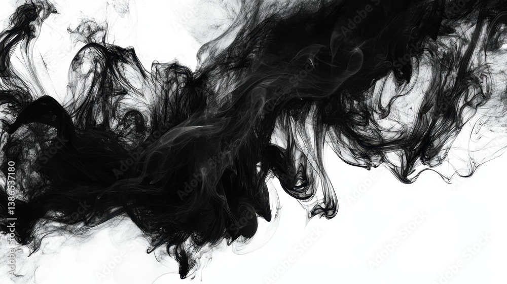 Fototapeta premium A black smoke trail with a white background