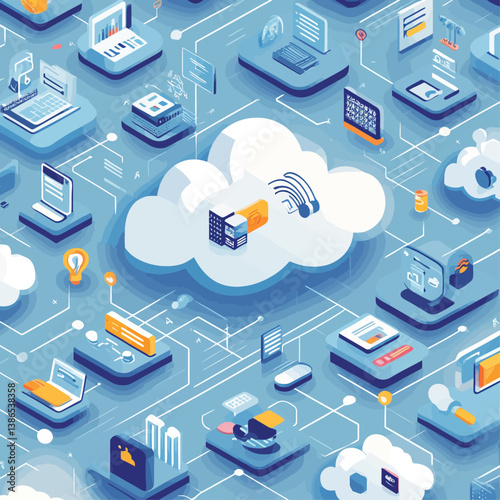 Cloud computing network technology connecting devices with data flow