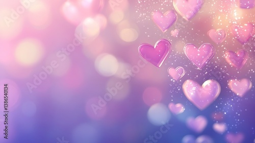 Abstract hearts falling on soft pastel background