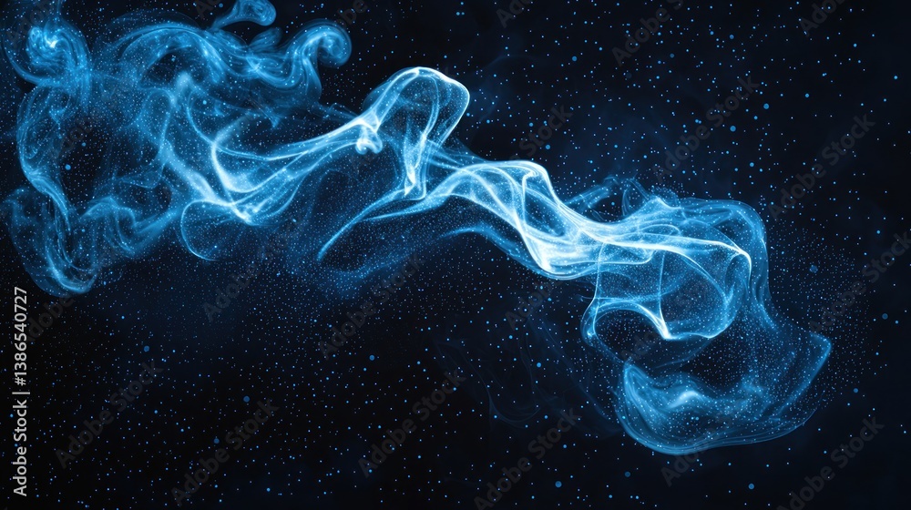 Fototapeta premium Abstract Blue Smoke Nebula: Celestial Dance of Light and Shadow